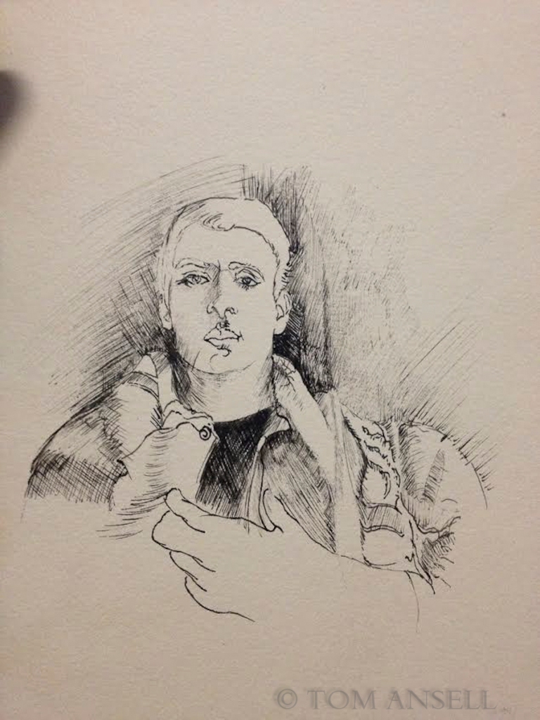 Self-portrait in jacket. Calligraphy pen. 2014