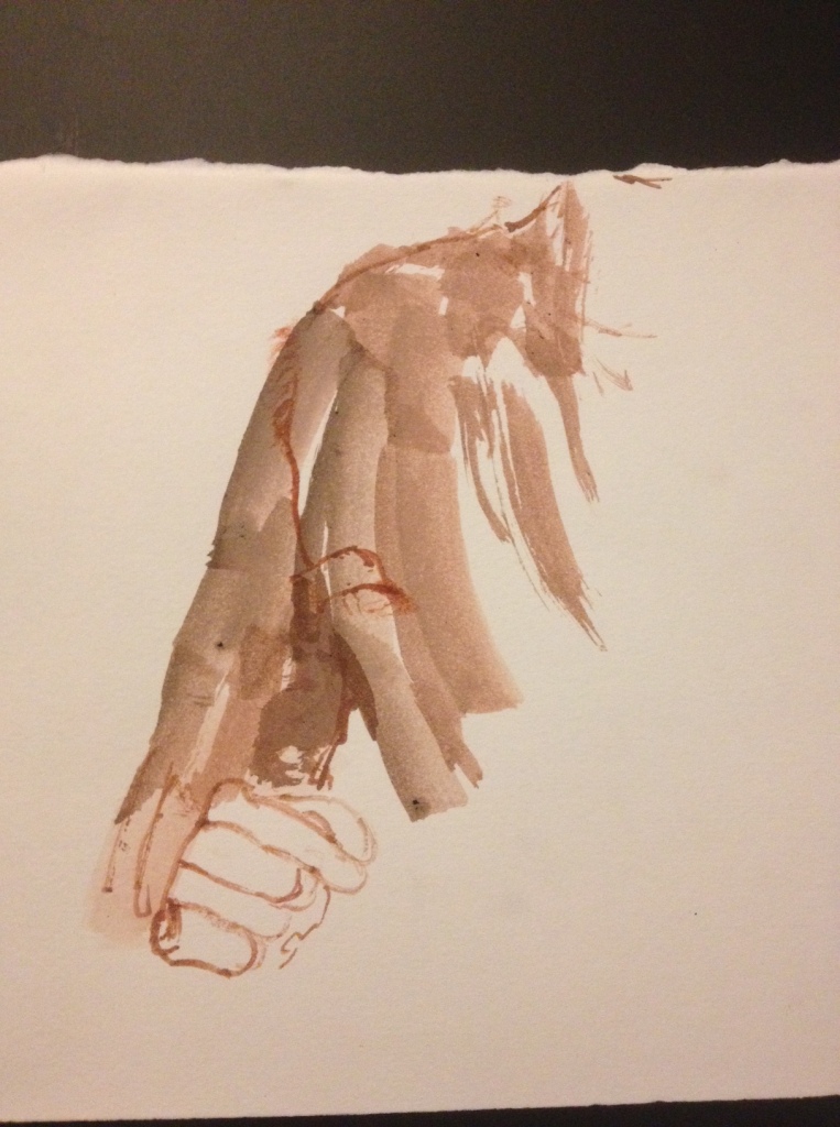 Self-portrait - arm. Schmincke ink, washes and brush on paper. 