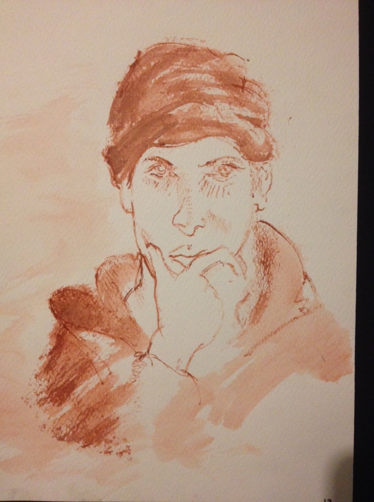 self-portrait. Schmincke ink, brush and washes on cartridge paper. 