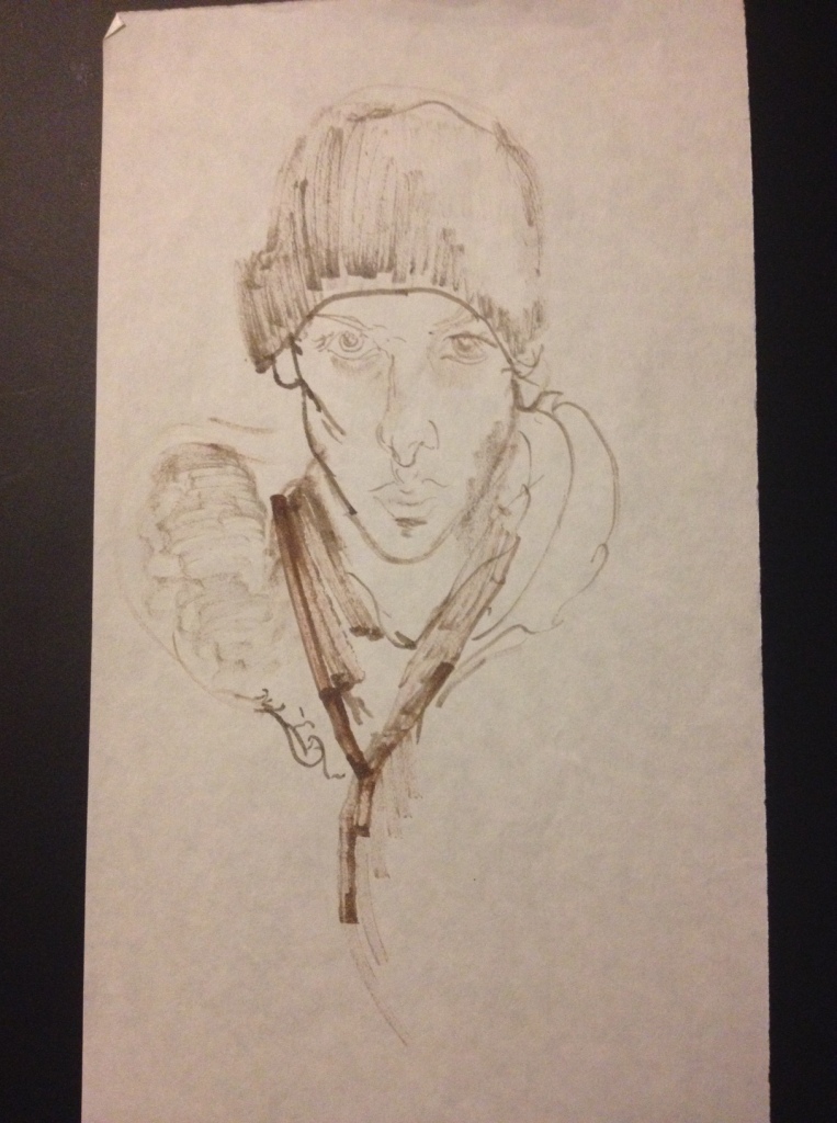 Self-portrait. Pitt pen on cartridge paper. 