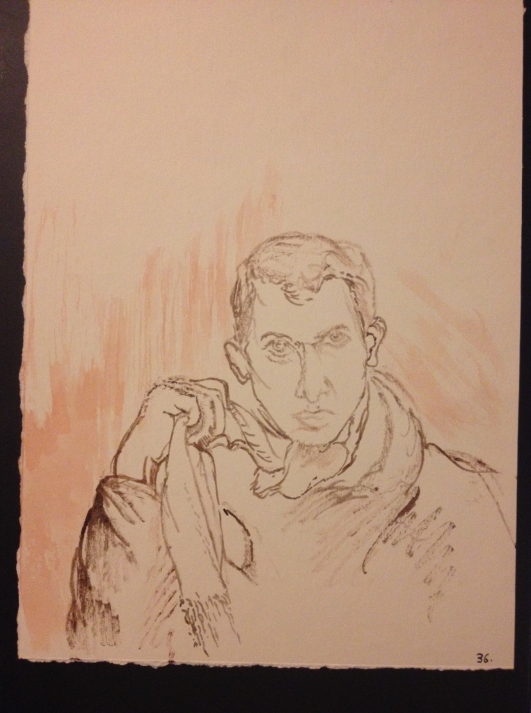 Self-portrait. Pitt pen, brush and ink on paper. 