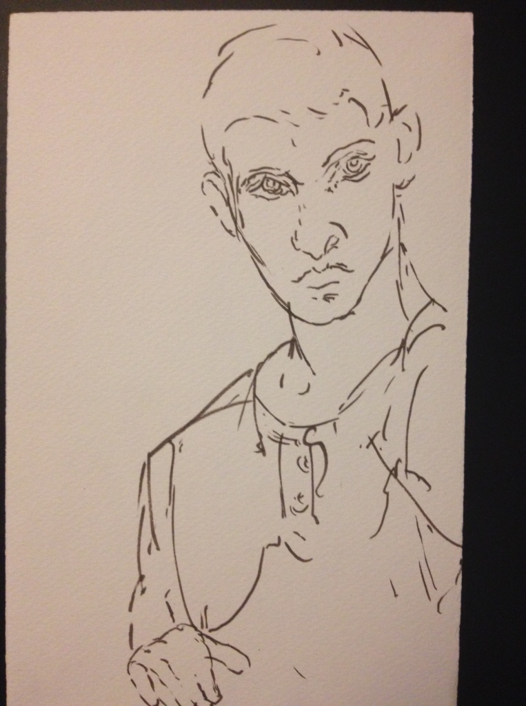 Self-portrait. Pitt pen on cartridge paper. 