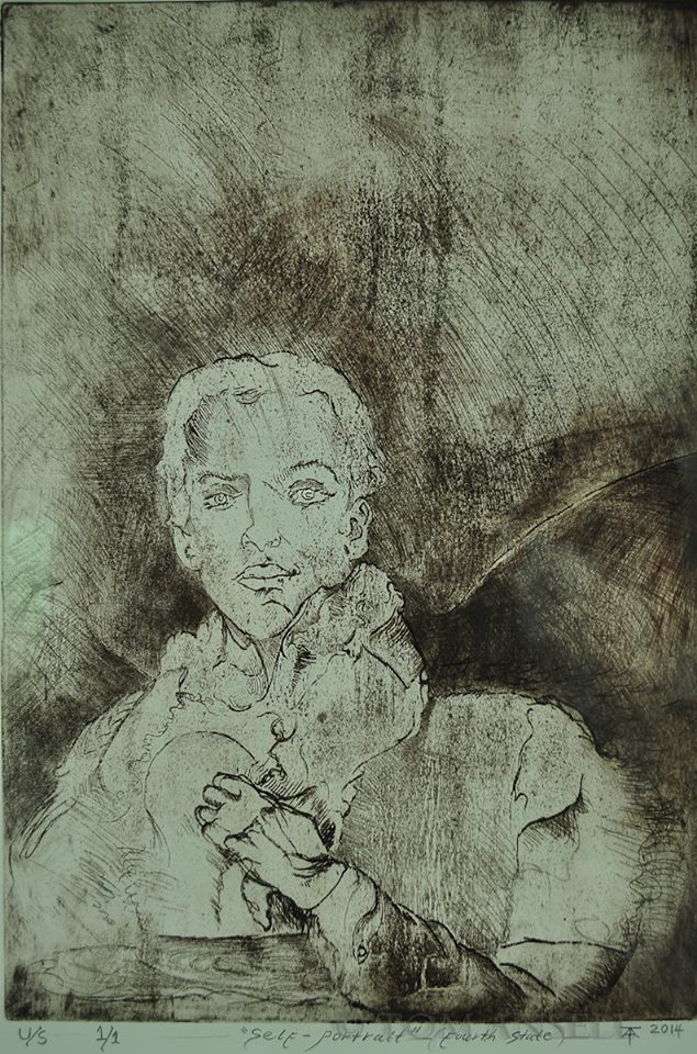 Self-portrait. Hard-ground Etching, drypoint, mezzotint and roller on Lana royal paper. 1 of 1. 