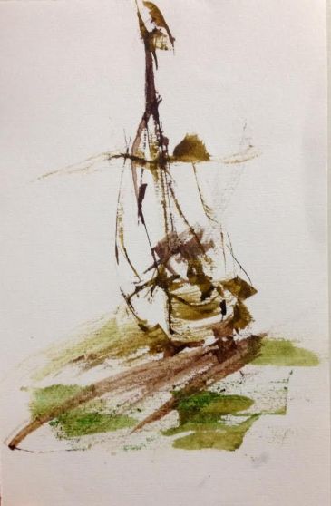 Small Yacht 6. Palette Knife with ink on Paper. 2015. 